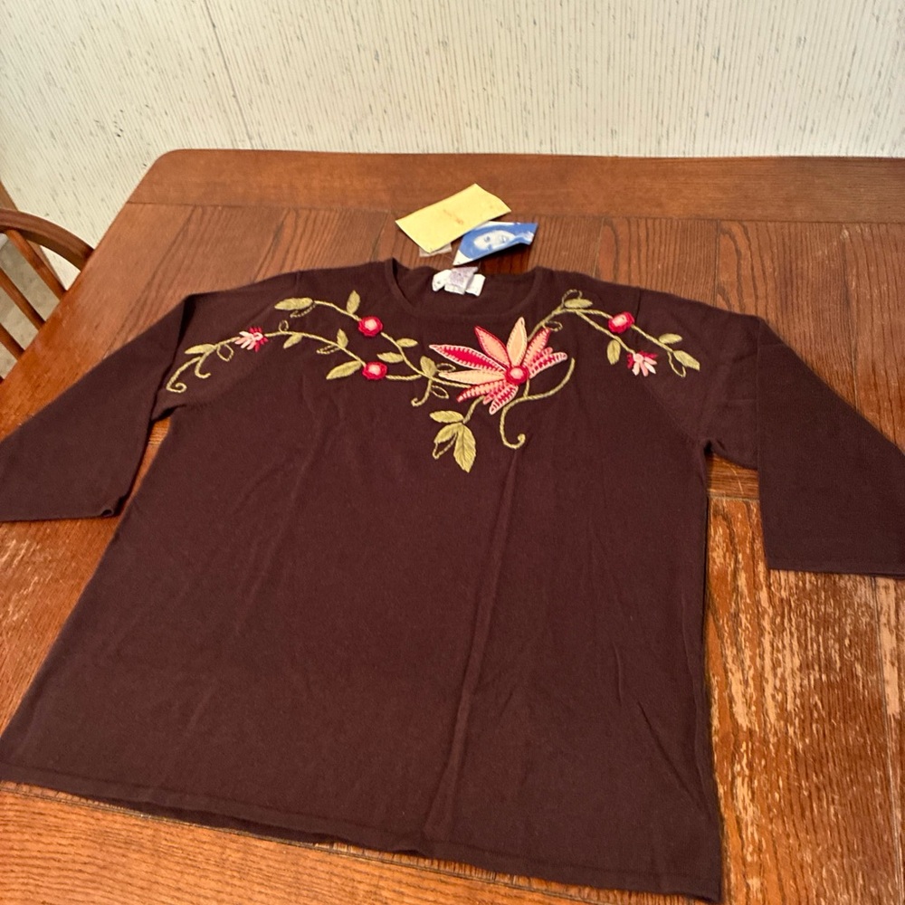 Susan Graver Style QVC Linen Blend Top Women’s XL Blouse Embroidery Floral